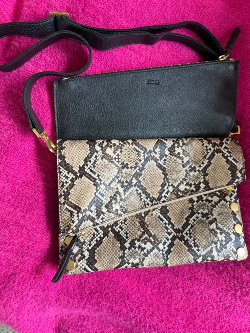 Hammitt Dillon Medium Domino Snake/Black Leather Crossbody - Picture 2 of 9
